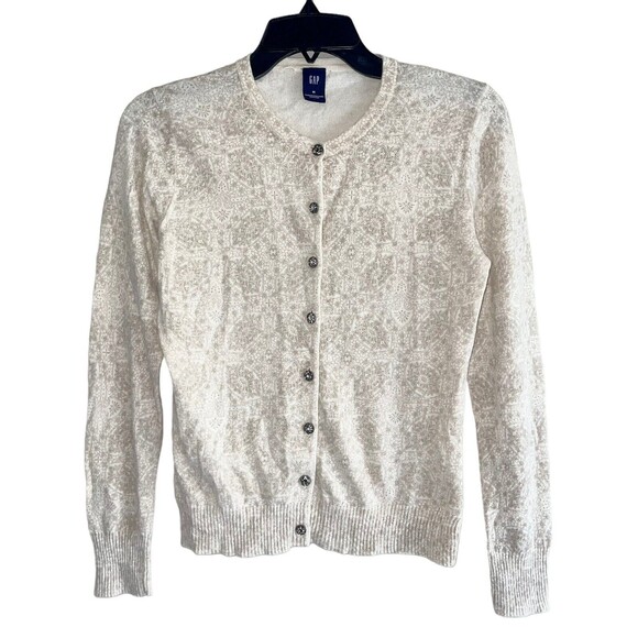 Gap Sweater Cardigan Womens Size M Wool Angora Rabbit Hair Top Cream Brown - Picture 1 of 8
